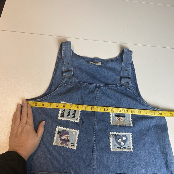 Vtg Christopher & Banks Womens Jumper Dress Denim Embroidery Snowman Y2K  XL - Picture 5 of 9